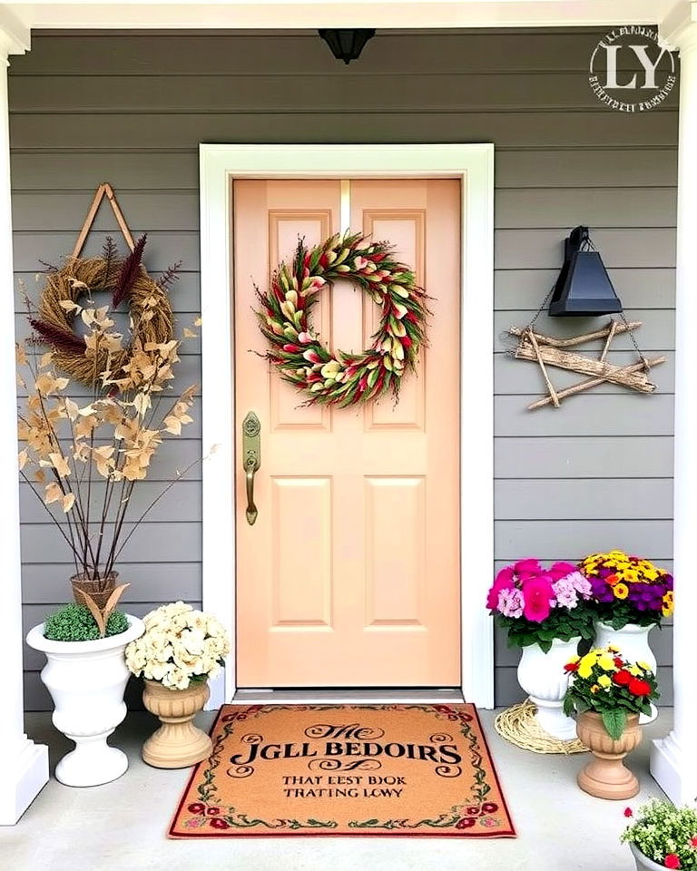 versatile seasonal wreaths and door decor - 15 Cottage Front Porch Ideas