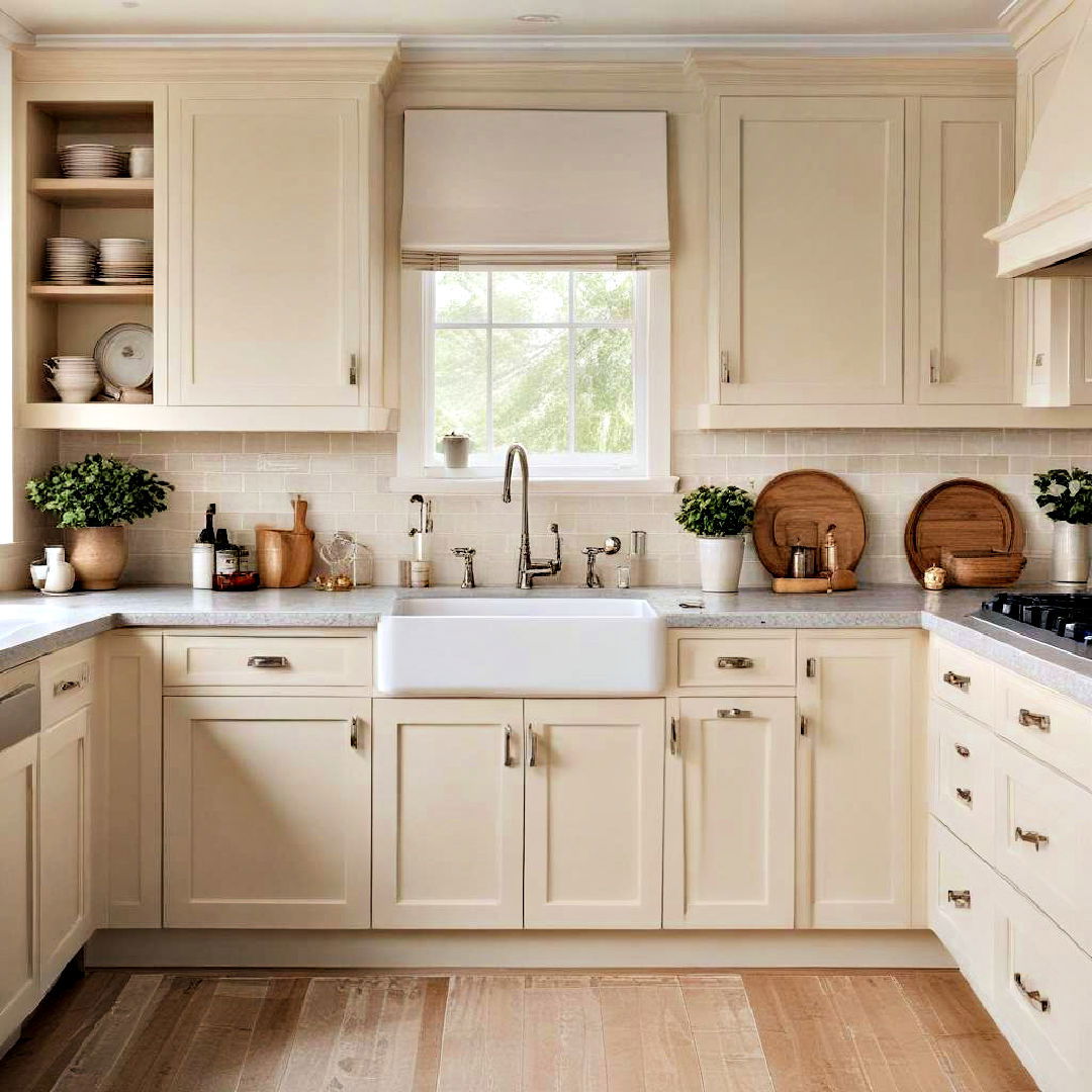 versatile soft beige painted cabinet - 40 Painted Kitchen Cabinet Ideas