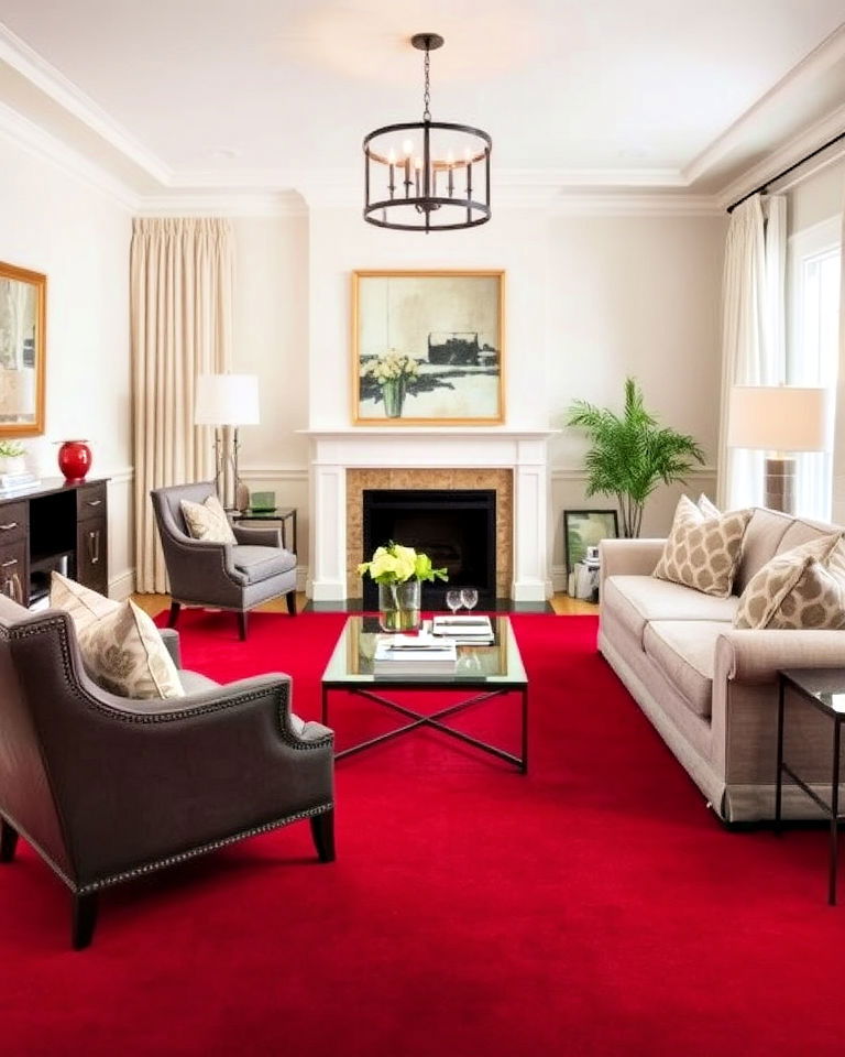 versatile transitional design with red carpet - 20 Red Carpet Living Room Ideas
