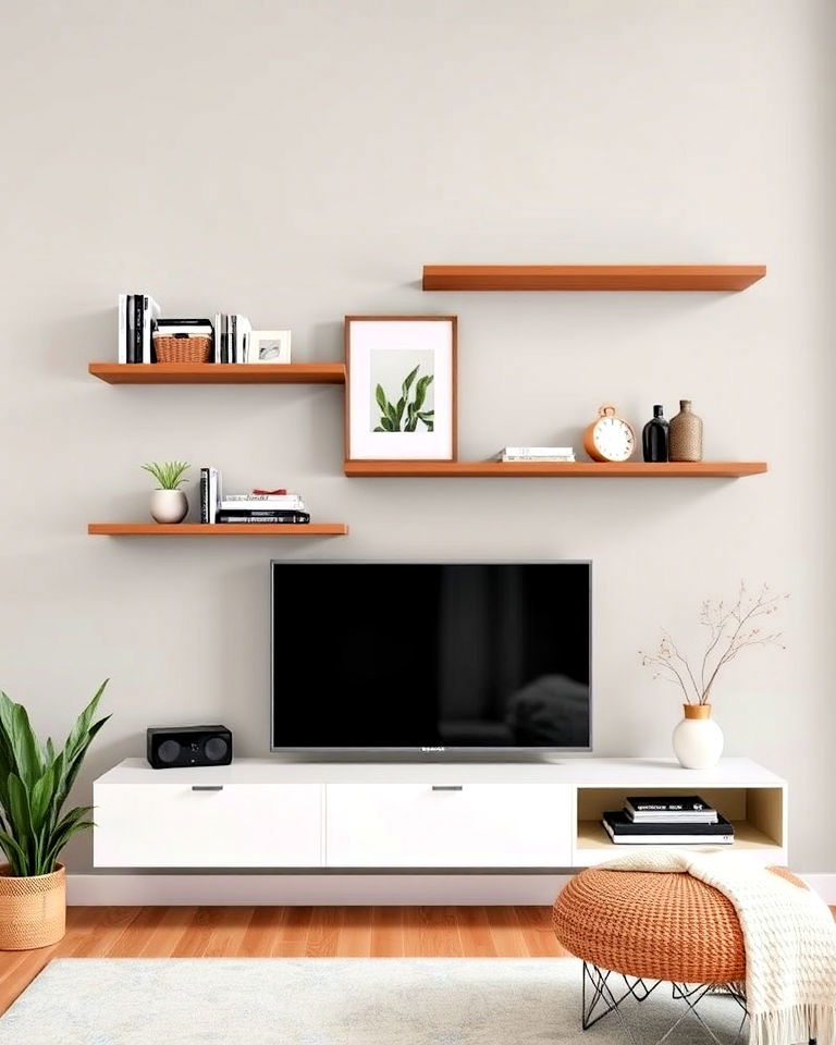 versatile wall mounted shelves - 30 Living Room Storage Ideas