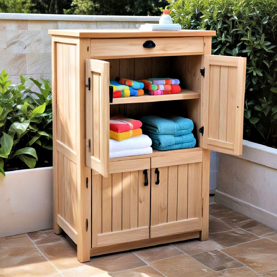 versatile waterproof storage cabinet - 20 Pool Bathroom Ideas