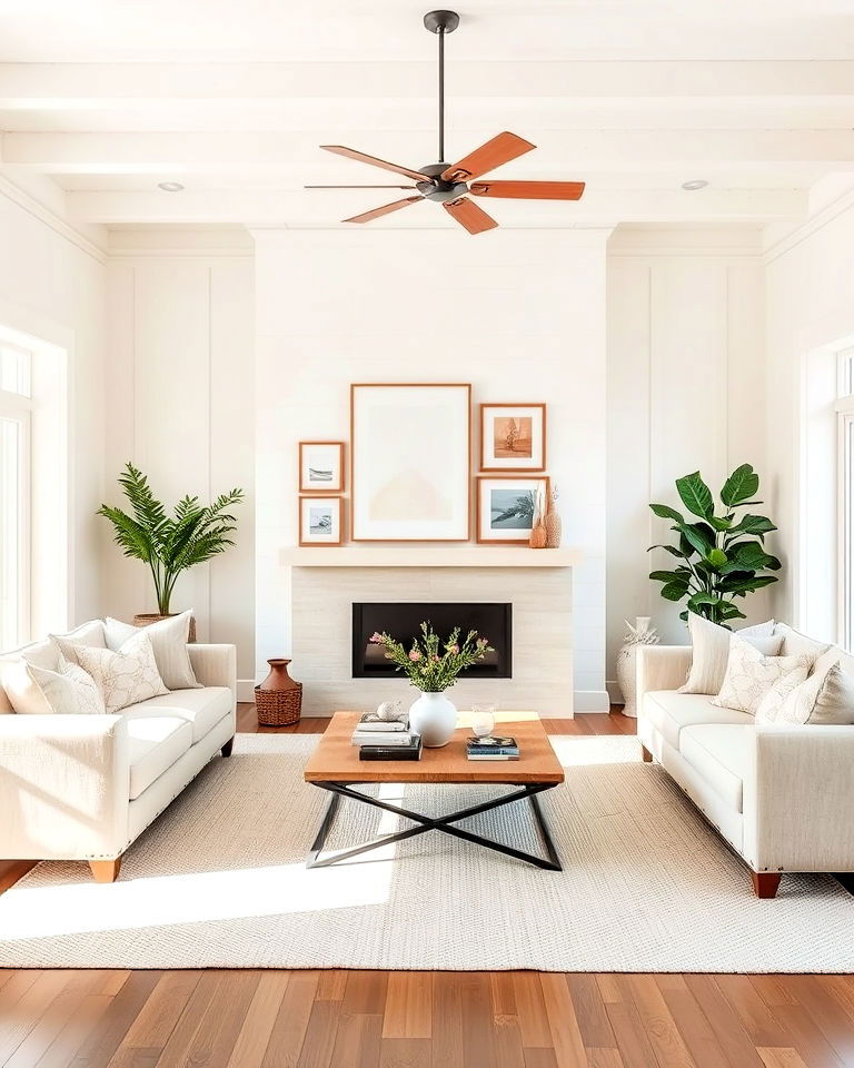 versatile whitewashed walls - 20 Beige and White Living Room Ideas