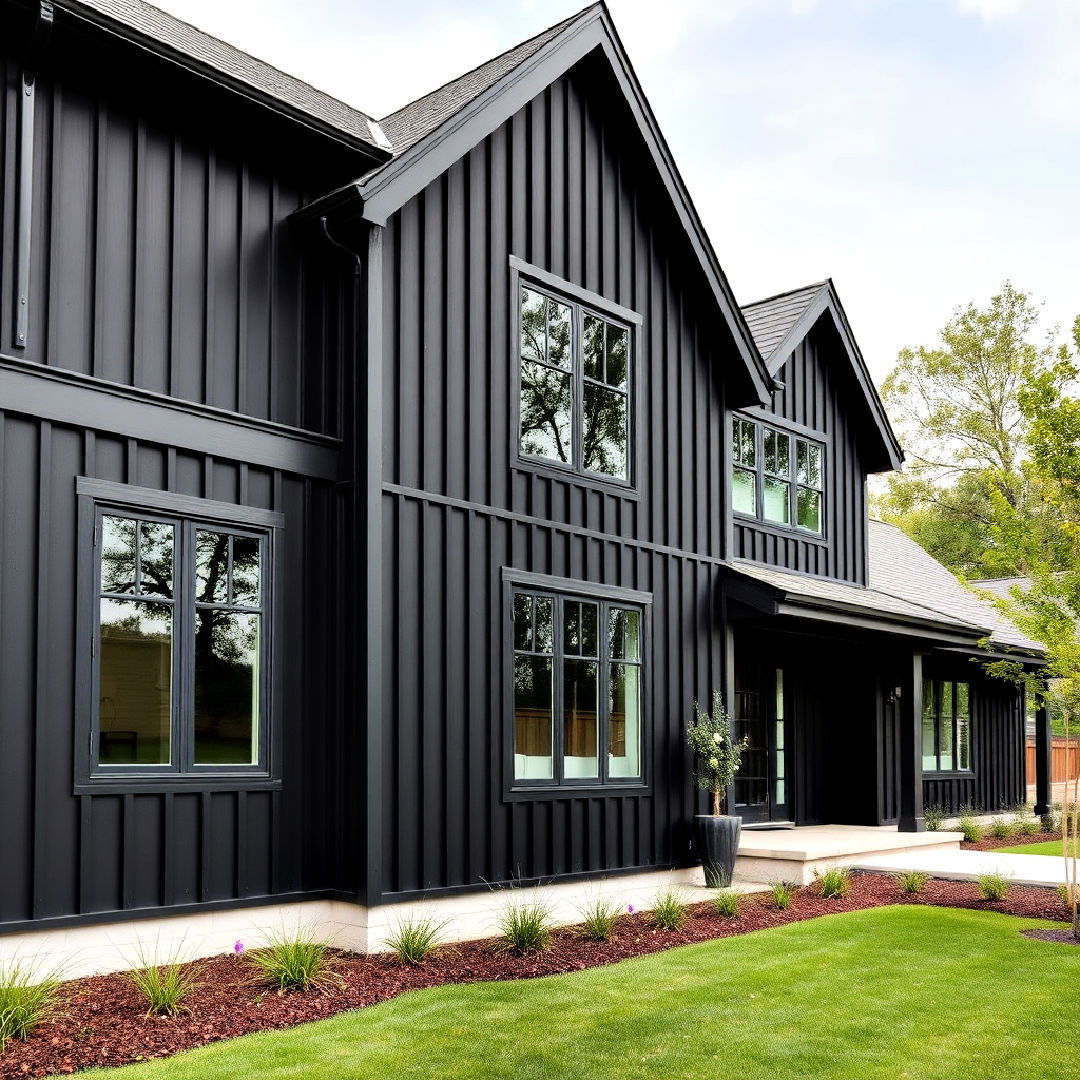 vertical black siding for modern farmhouse exterior - 40 Black Modern Farmhouse Exterior Design Ideas
