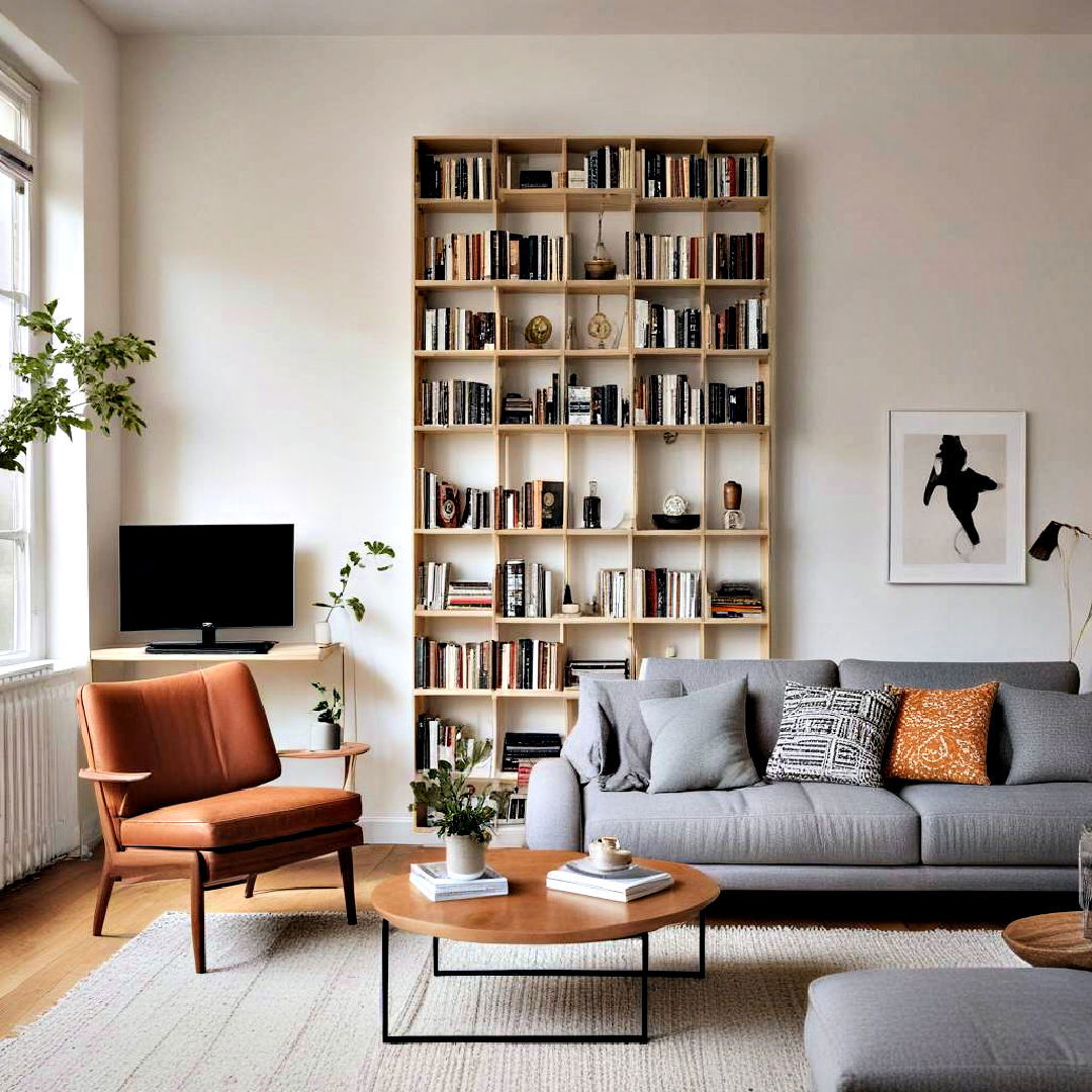 vertical bookshelves - 40 Small Living Room Ideas