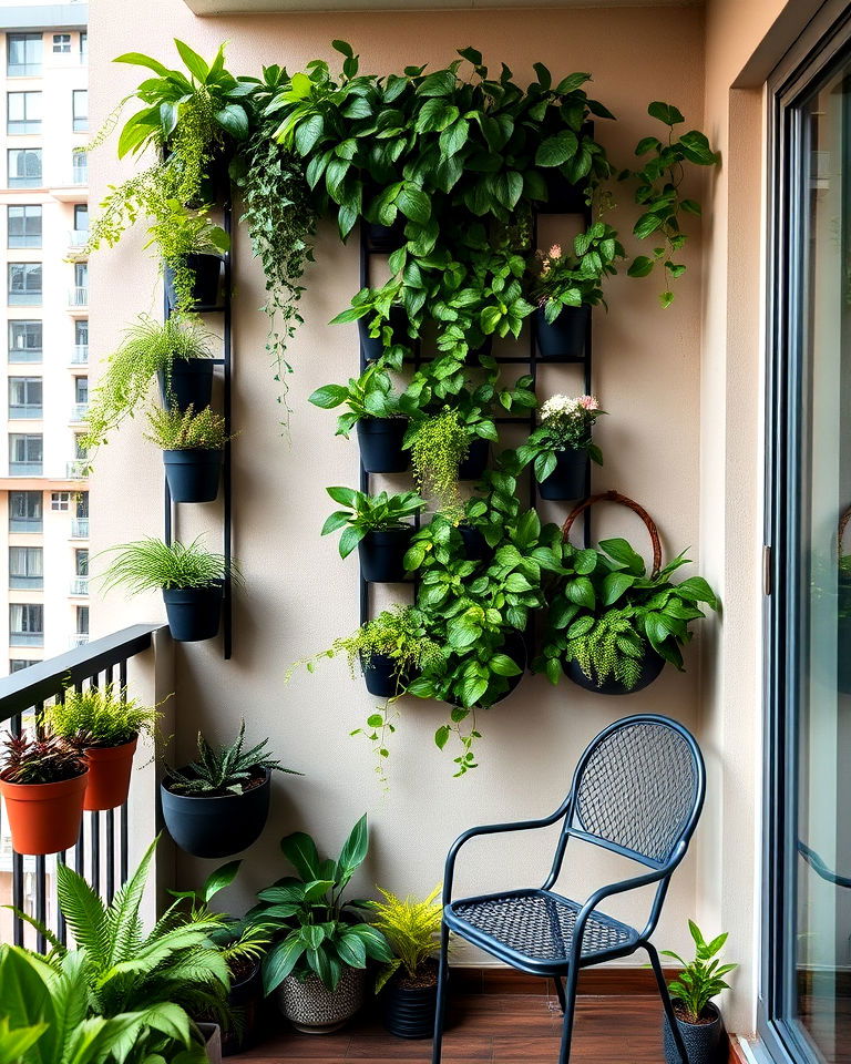 vertical garden on a balcony wall - 40 Balcony Garden Ideas