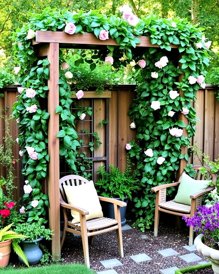 vertical garden trellis with climbing plants - 25 Aesthetic Garden Ideas