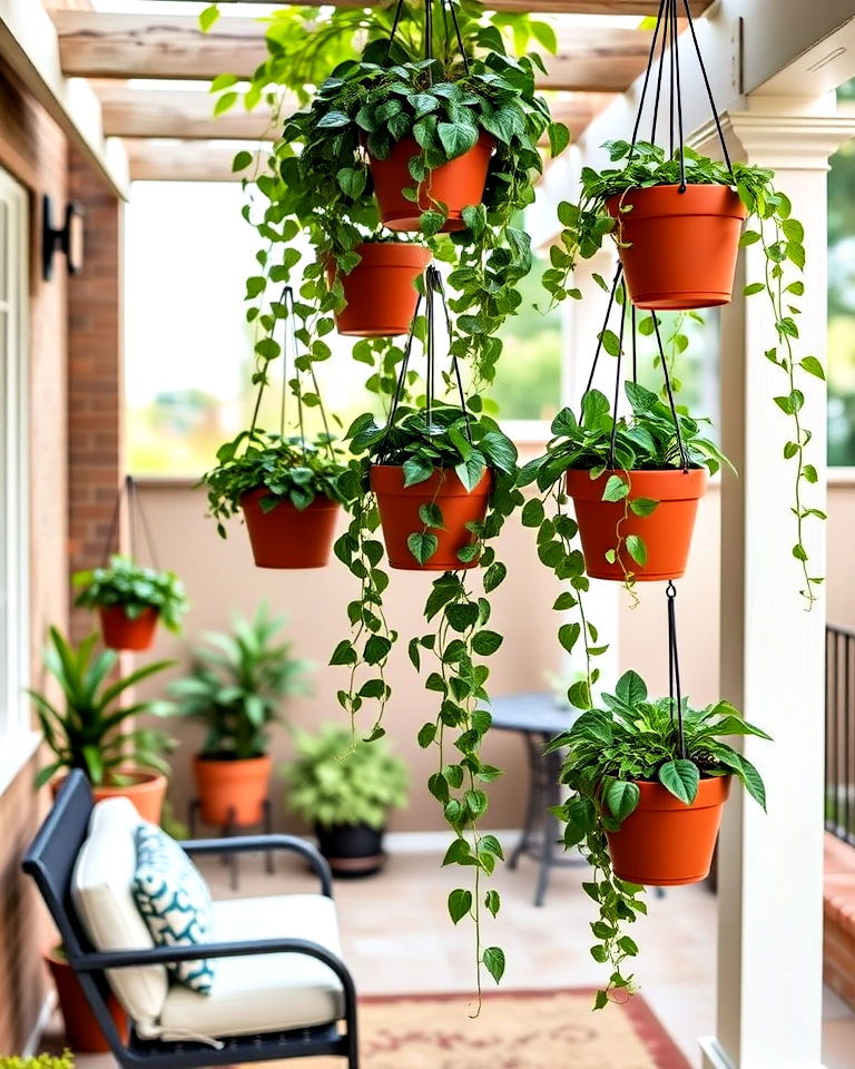 vertical garden with tiered hanging pots - 40 Vertical Garden Ideas