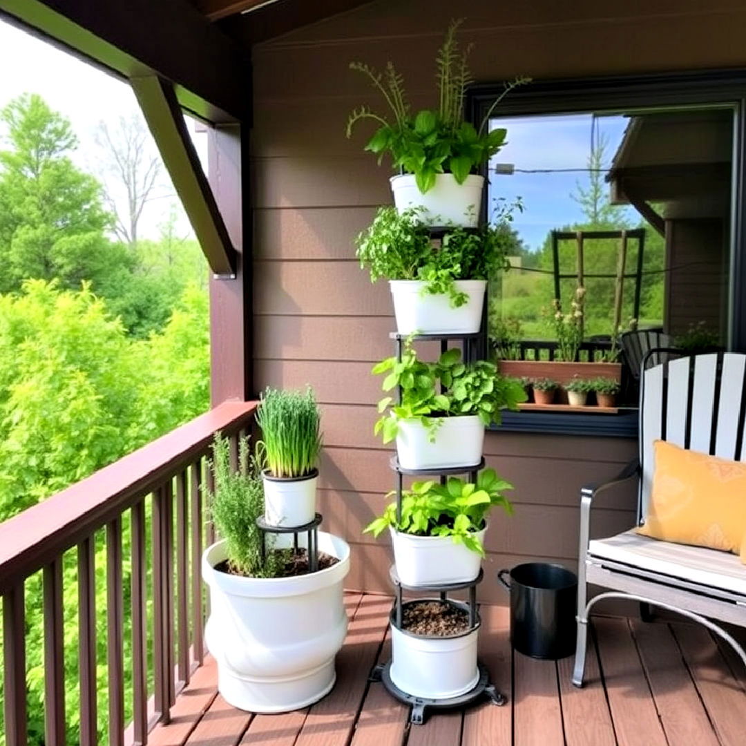 vertical herb tower for to maximize space - 25 Deck Decorating Ideas With Plants