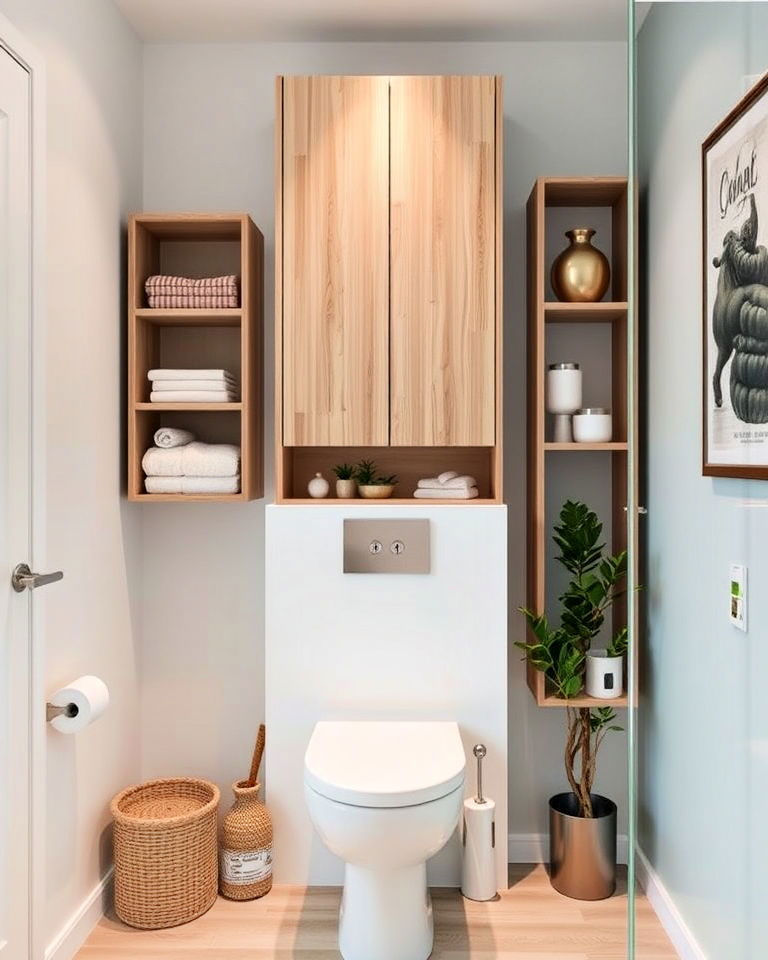 vertical storage solution - 25 Small Ensuite Design Ideas