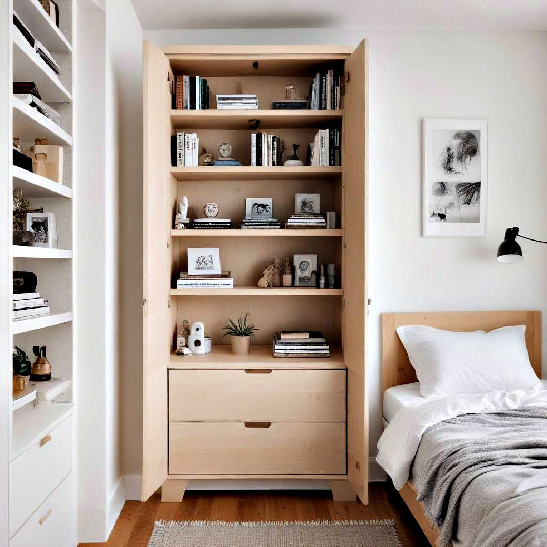 vertical storage to maximize space - 40 Small Bedroom Ideas