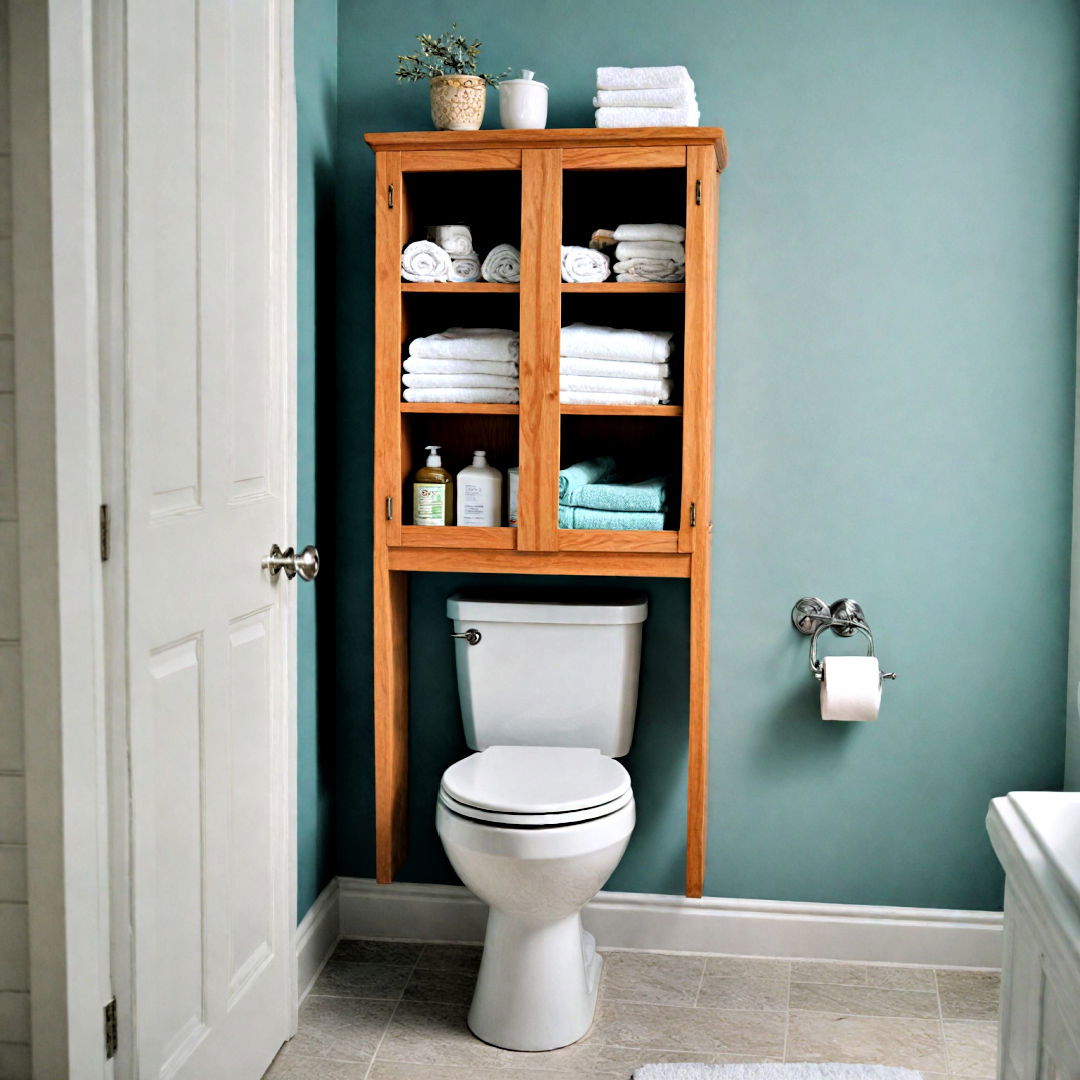 vertical storage with over the toilet cabinet - 25 Bathroom Cabinet Ideas