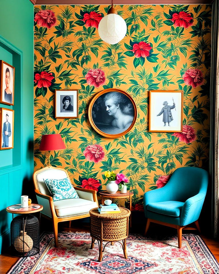 vibrant accent wall for eclectic interior design - 25 Eclectic Interior Design Ideas