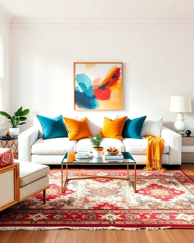 vibrant accents for white couch living room - 30 White Couch Living Room Ideas