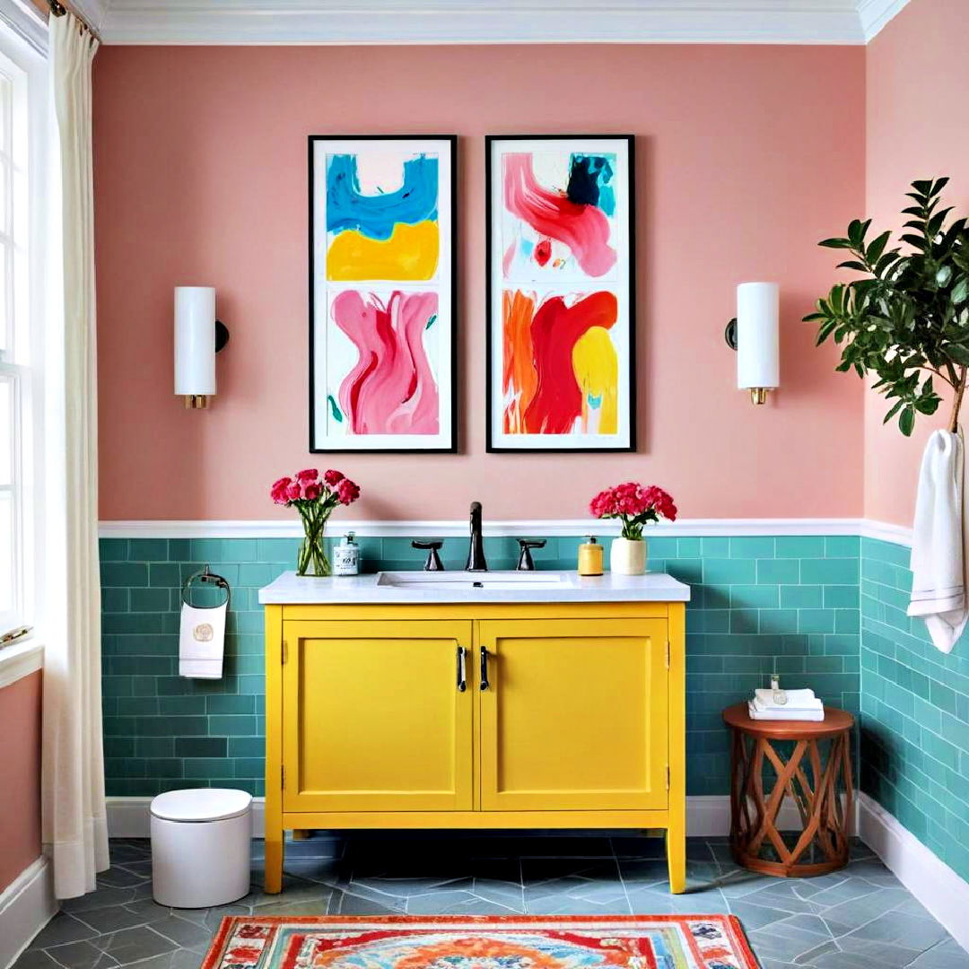 vibrant artwork to refresh the space - 25 Colorful Bathroom Ideas