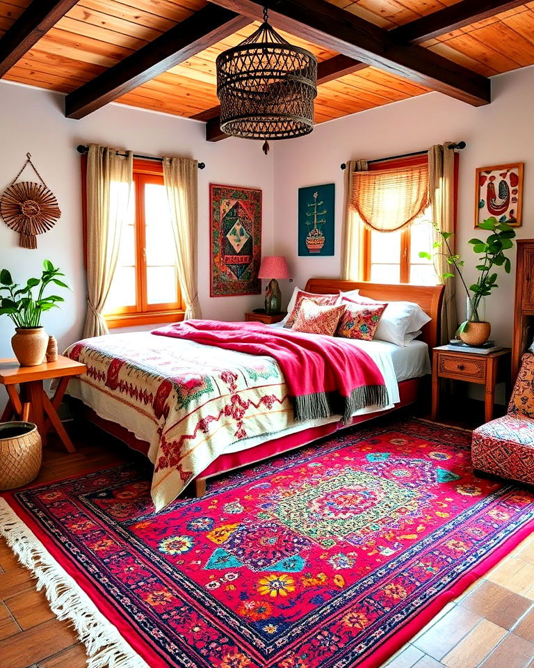 vibrant colorful bohemian rug - 30 Bedroom Rug Ideas