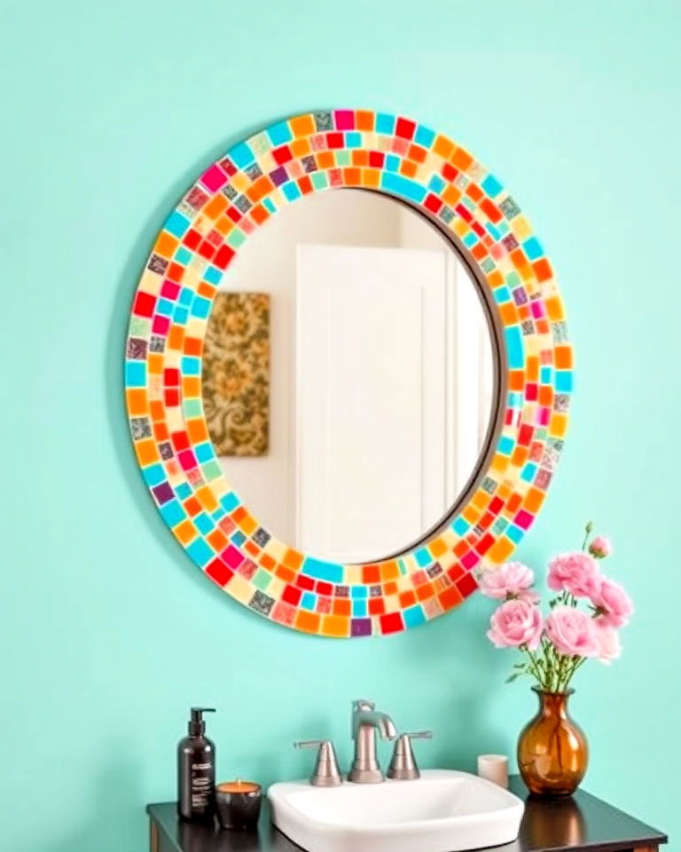 vibrant colorful framed mosaic mirror - 20 Mosaic Mirror Ideas