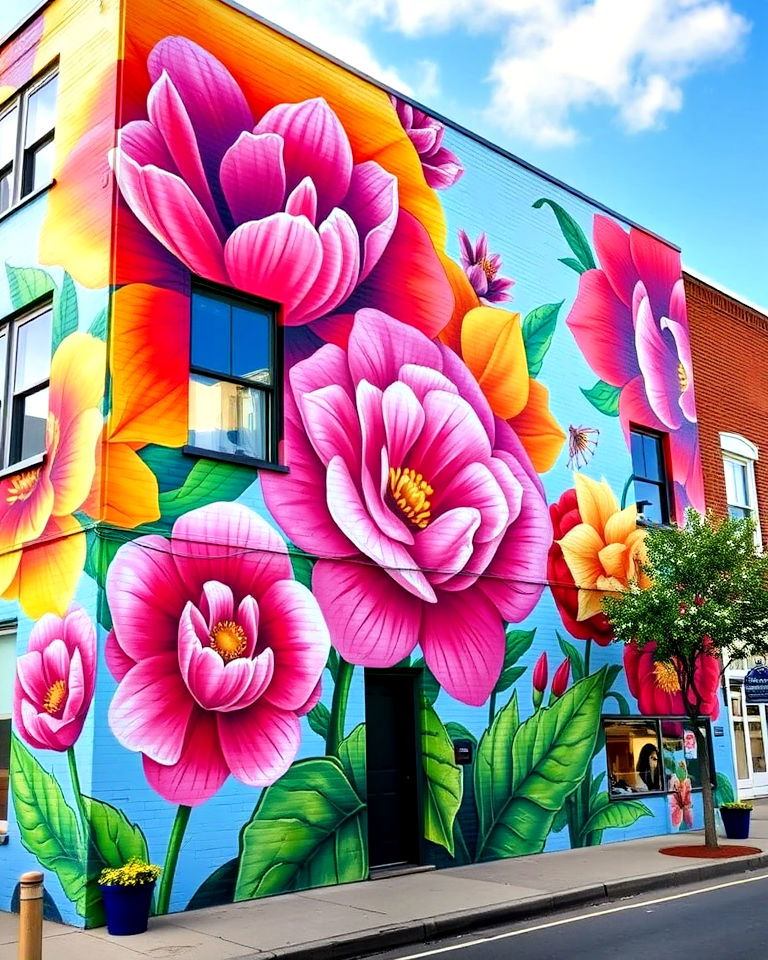 vibrant floral mural on building - 15 Flower Murals on Buildings