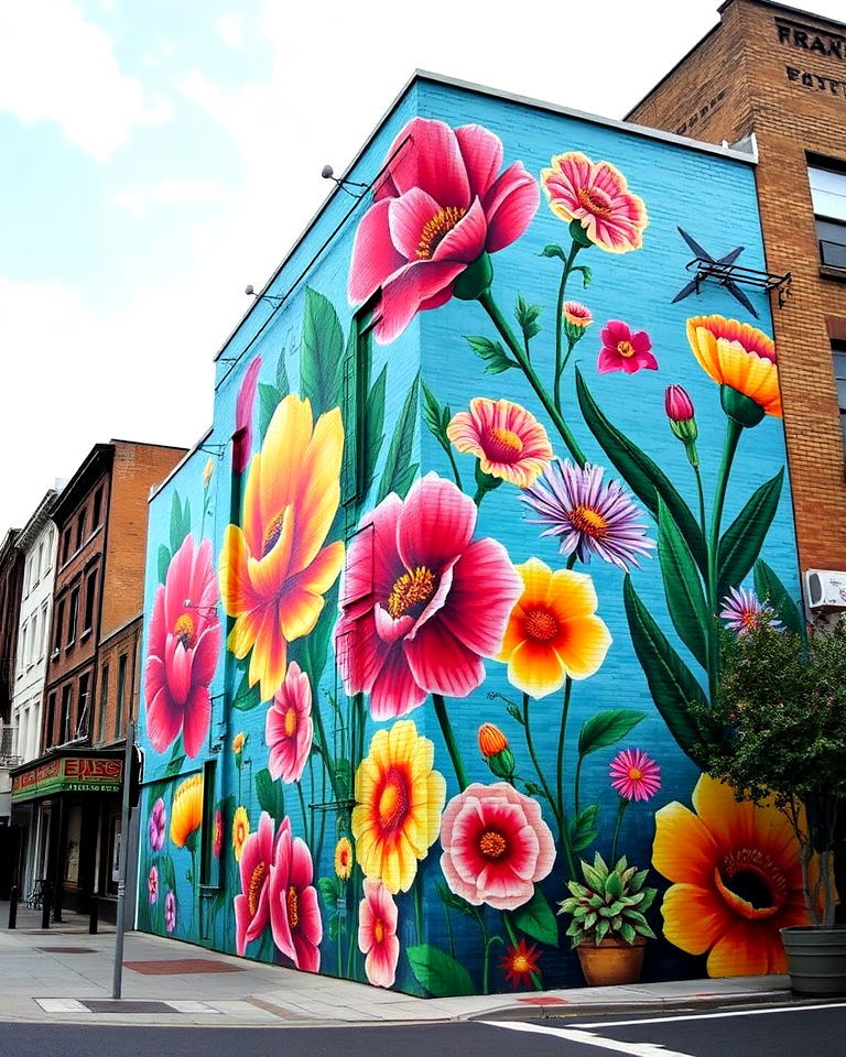 vibrant flower mural in urban space - 20 Flower Murals on Buildings