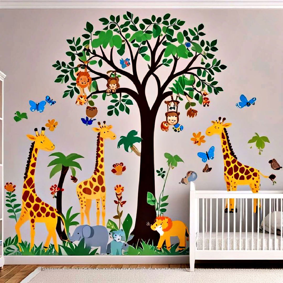 vibrant jungle animal wall decals - 25 Safari Nursery Decor Ideas
