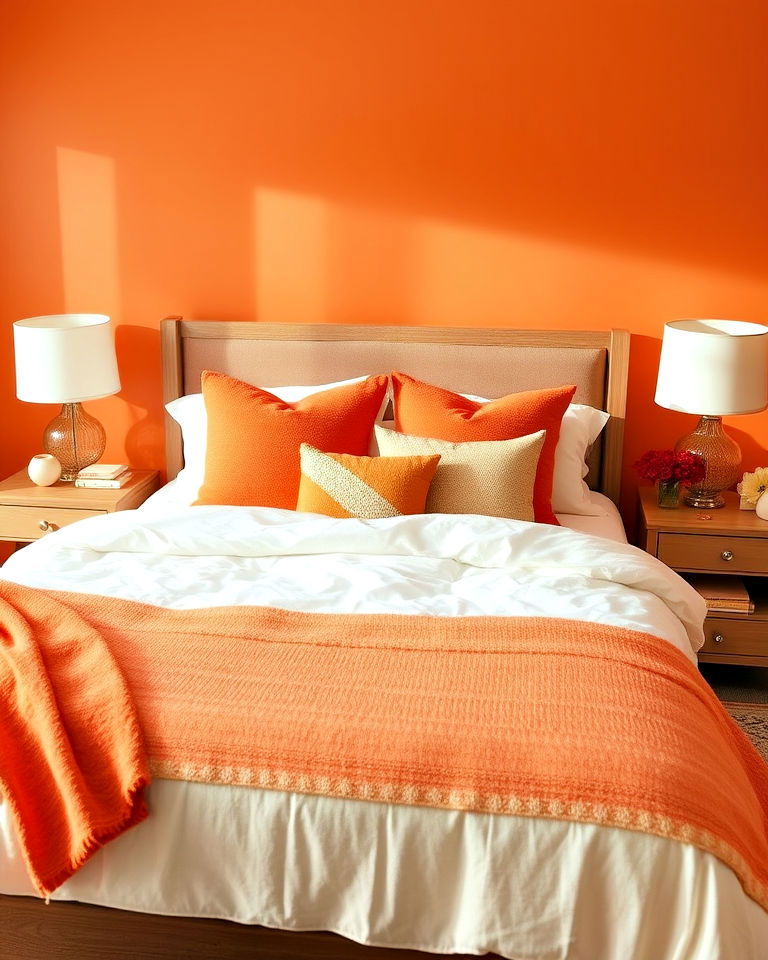 vibrant orange throw pillows - 30 Orange Room Ideas