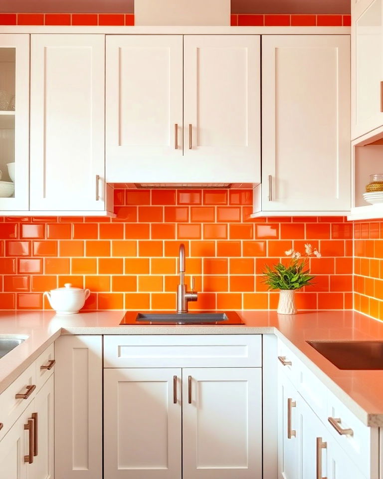 vibrant orange tile backsplash - 30 Orange Room Ideas