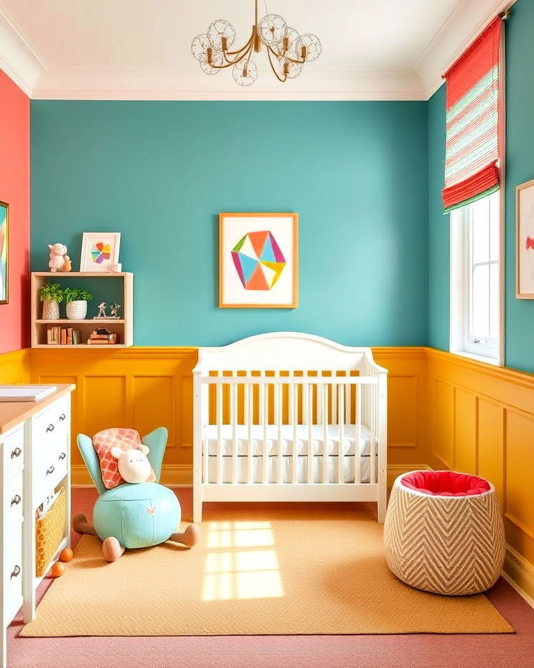 vibrant painted wainscoting - 15 Wainscoting Nursery Ideas