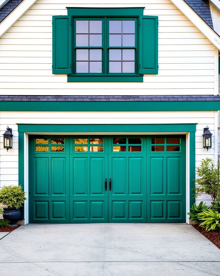 vibrant peacock green garage door - 20 Green Garage Door Ideas