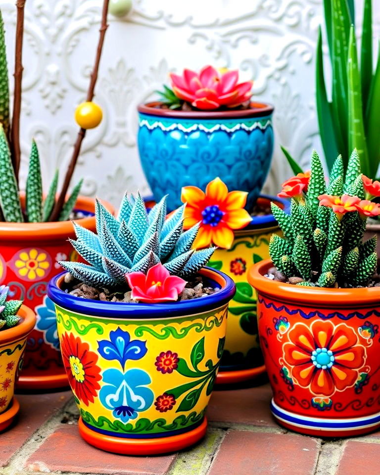 vibrant talavera pottery for mexican garden - 25 Mexican Garden Ideas