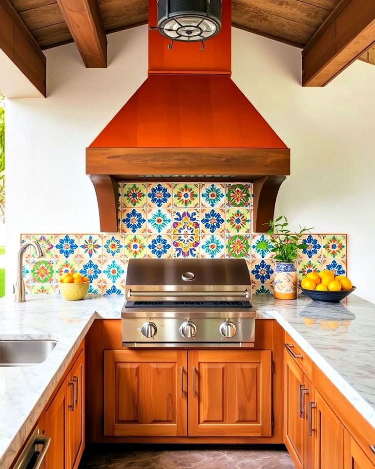 vibrant talavera tile backsplash ideas - 20 Mexican Outdoor Kitchen Ideas