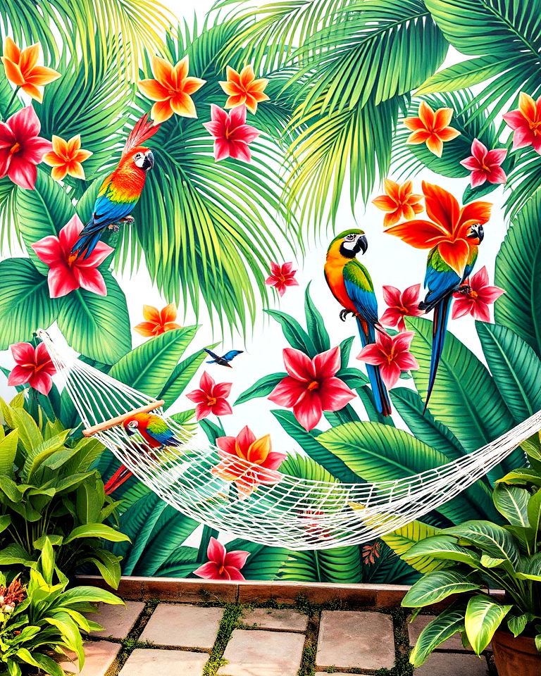 vibrant tropical paradise garden mural - 30 Garden Mural Ideas