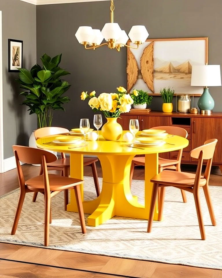vibrant yellow dining table - 20 Yellow Dining Room Ideas