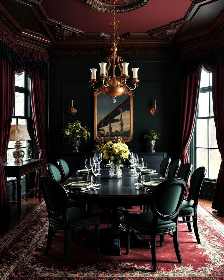 victorian dining room with dark color palettes - 25 Victorian Dining Room Ideas