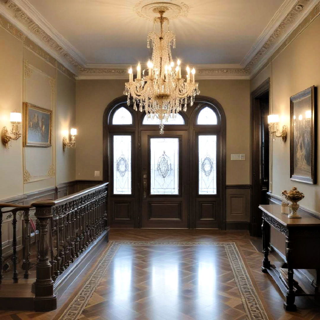 victorian hallway with classic chandelier - 20 Victorian Hallway Ideas