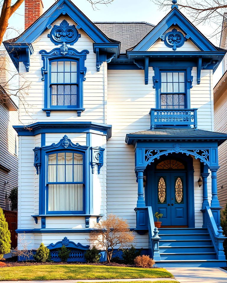 victorian home with intricate blue trim - 20 White House With Blue Trim Design Ideas