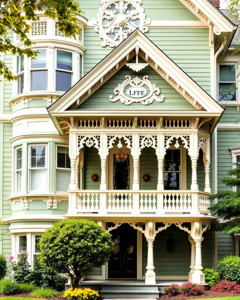 victorian style detailing for sage green house exterior - 30 Sage Green House Exterior Ideas