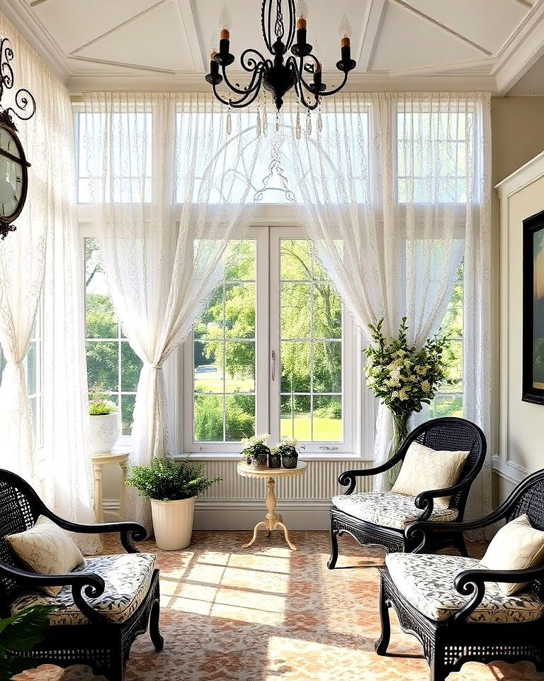victorian sunroom with lace curtains - 25 Victorian Sunroom Ideas