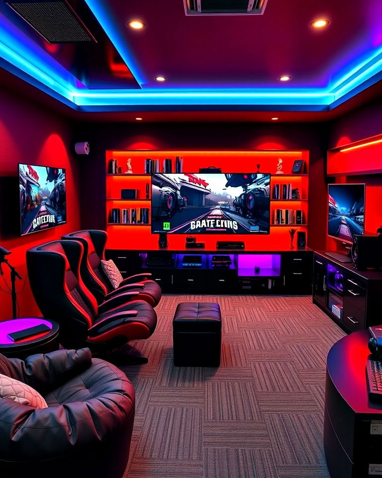 video game hub in rec room - 30 Rec Room Ideas
