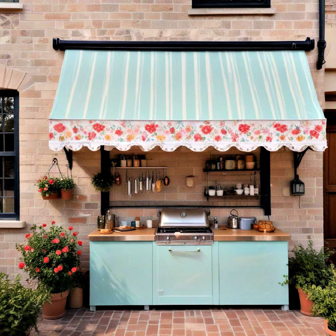 vintage awning for covered outdoor kitchen - 25 Covered Outdoor Kitchen Ideas