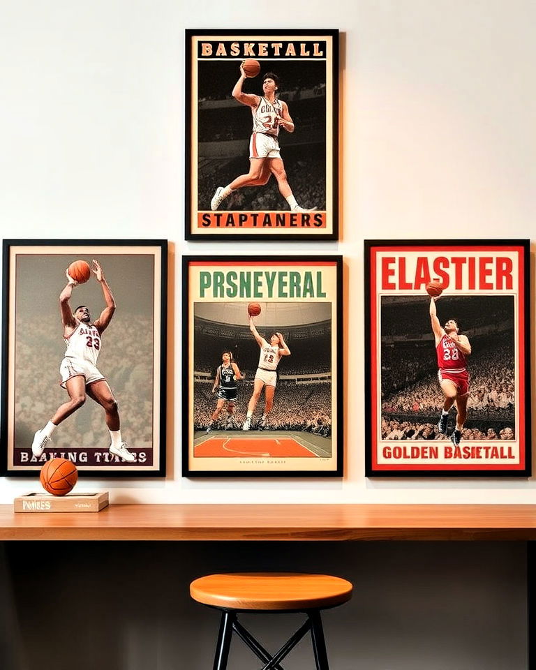 vintage basketball posters for room decor - 25 Basketball Room Decor Ideas