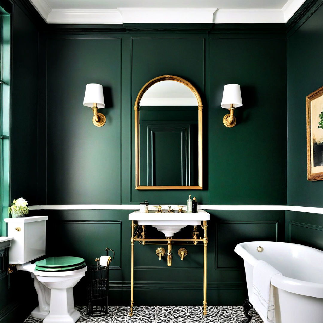 vintage bathroom with dark green accent wall - 40 Dark Green Accent Wall Ideas