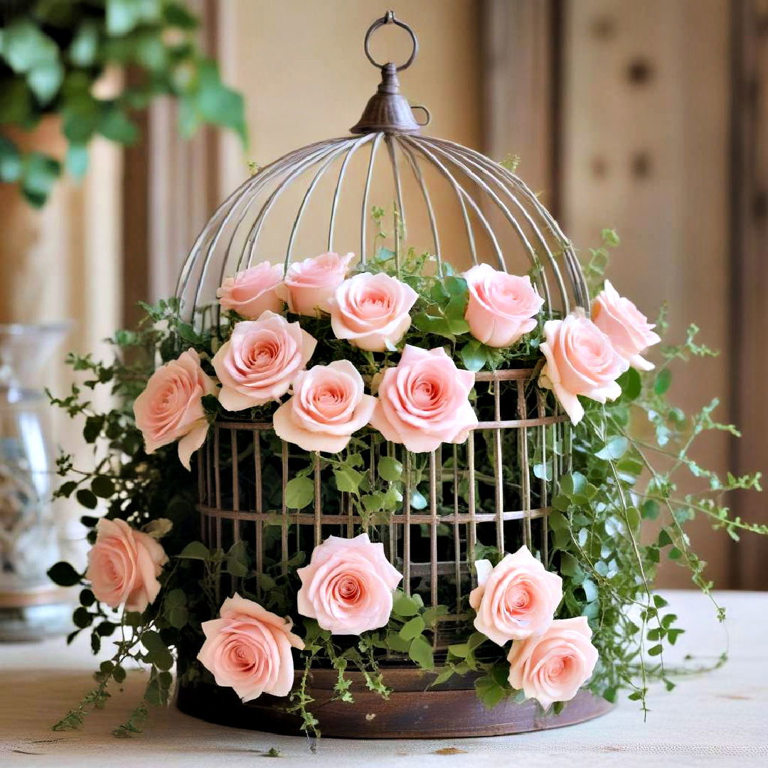 vintage birdcage for spring centerpiece - 25 Spring Centerpiece Ideas