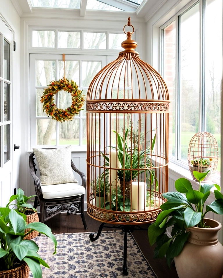 vintage birdcage for whimsical decor - 25 Victorian Sunroom Ideas