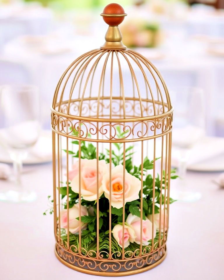 vintage birdcages as centerpiece - 30 Rehearsal Dinner Centerpiece Ideas