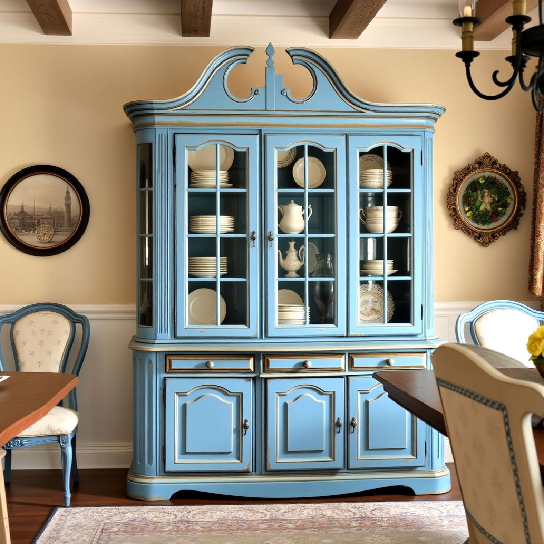vintage blue china cabinet for dining room - 40 Blue Dining Room Ideas
