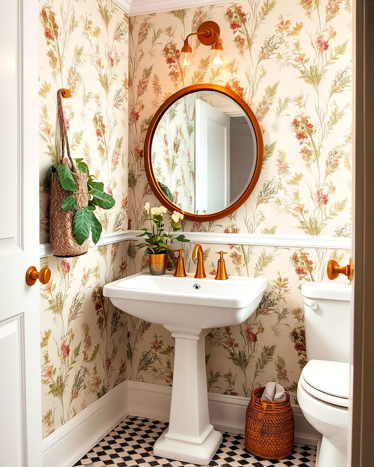 vintage botanical bathroom wallpaper - 30 Bathroom Wallpaper Ideas