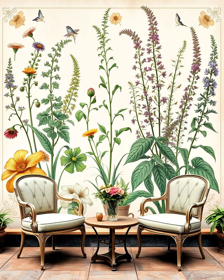 vintage botanical print for garden mural - 30 Garden Mural Ideas