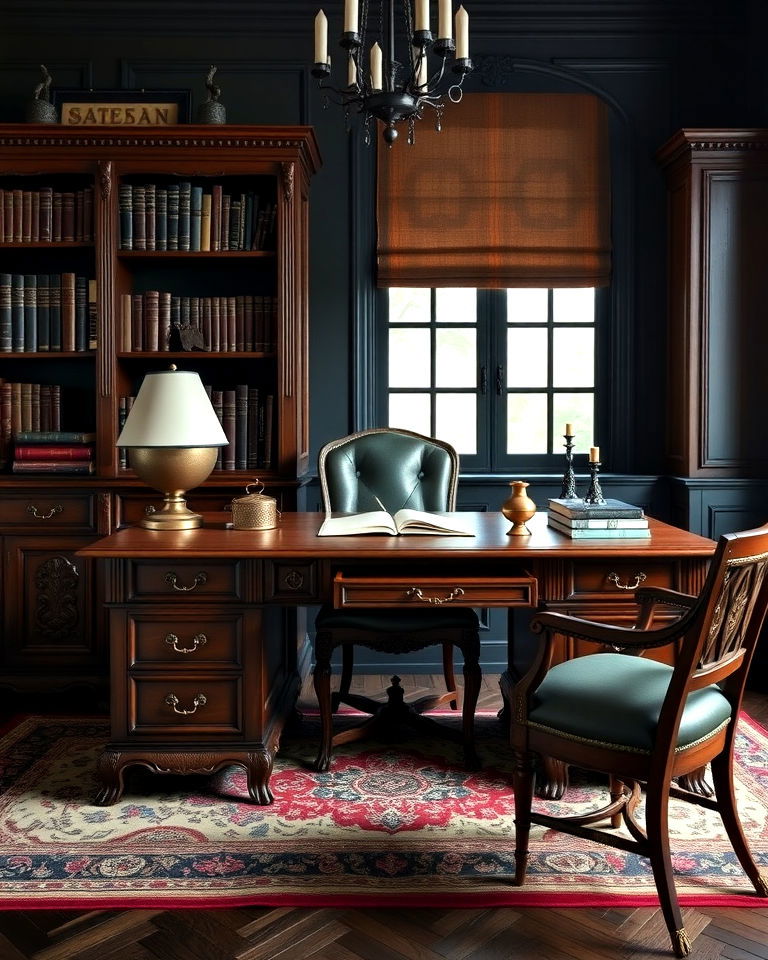 vintage desk for dark academia home office - 20 Dark Academia Home Office Ideas