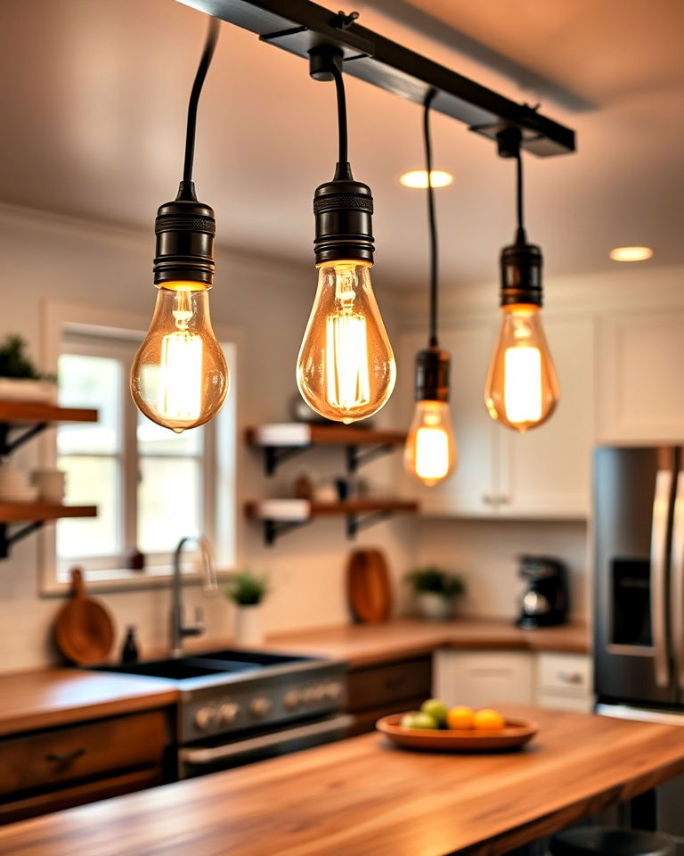 vintage edison bulbs track lighting for kitchen - 20 Kitchen Track Lighting Ideas