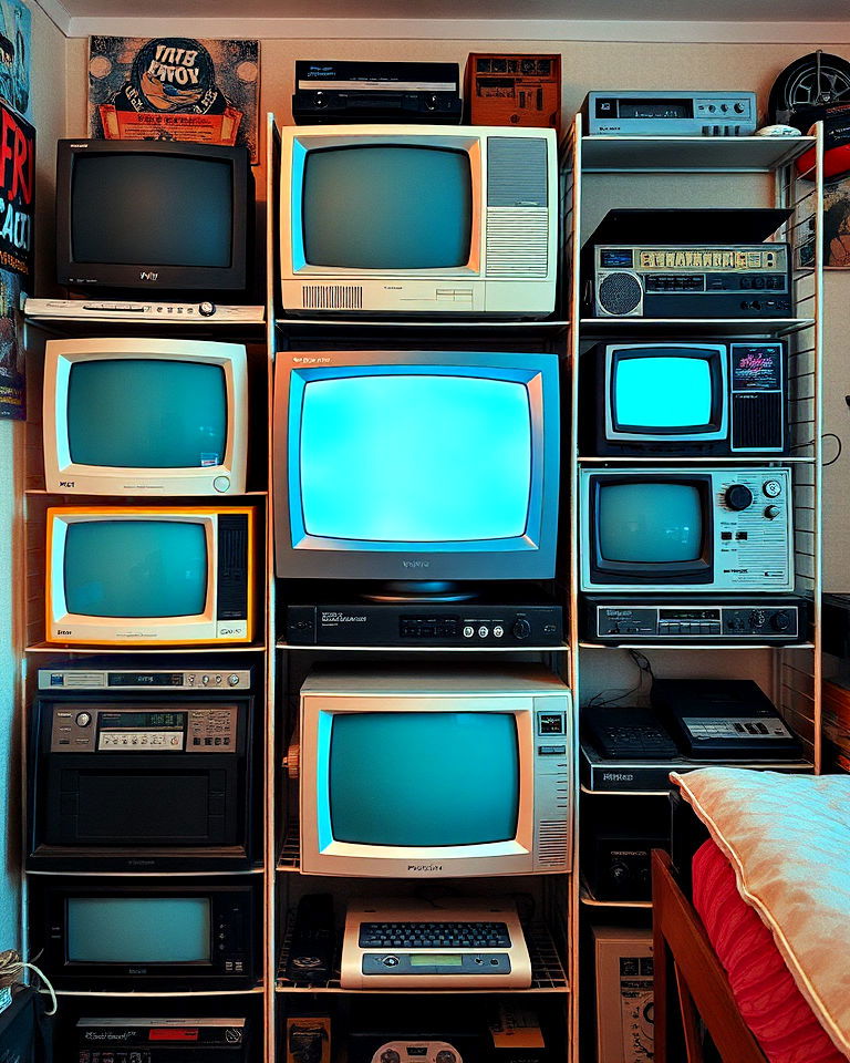 vintage electronics display to add retro charm - 20 Vaporwave Room Ideas