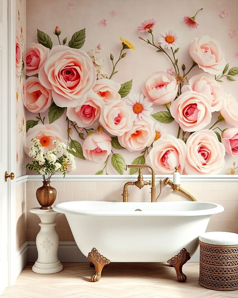 vintage floral elegance for timeless charm - 30 Bathroom Mural Ideas